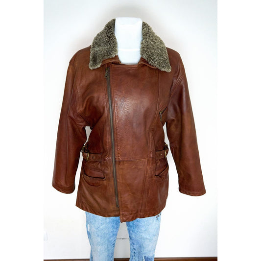 Vintage Brown Leather Jacket Distressed Insulated Heavyduty 70s / 80s Aviator Style